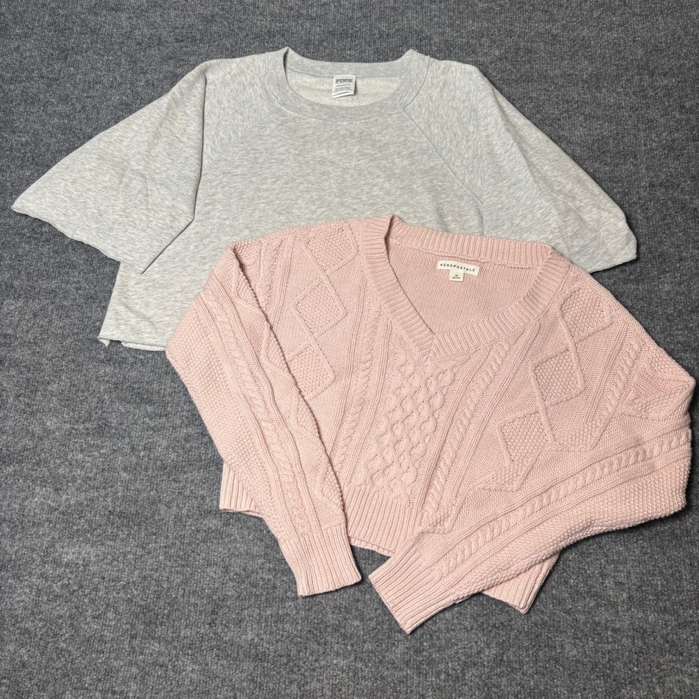 Pink Victoria's Secret /Aeropostale Tops Womens XS Grey Pink Crop Sweater Bundle